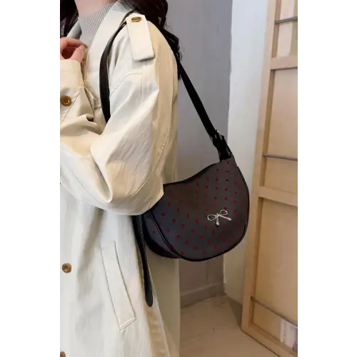 Chic Polka-Dotted Crossbody Bag with Polyester Printed Adjustable Strap