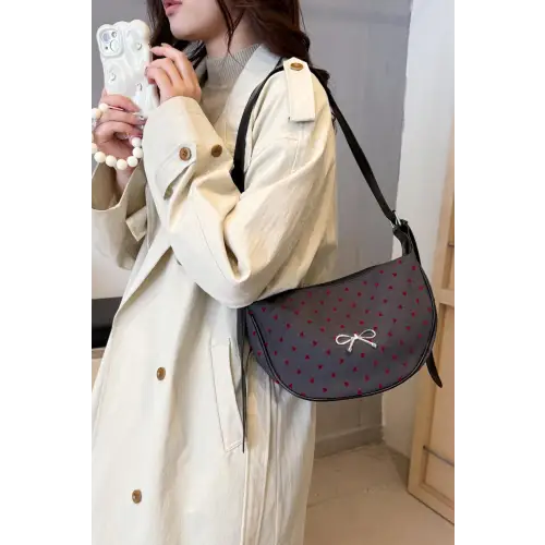 Chic Polka-Dotted Crossbody Bag with Polyester Printed Adjustable Strap