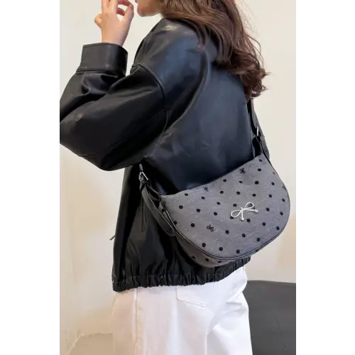 Chic Polka-Dotted Crossbody Bag with Polyester Printed Adjustable Strap