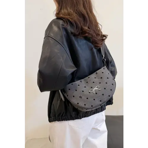 Chic Polka-Dotted Crossbody Bag with Polyester Printed Adjustable Strap