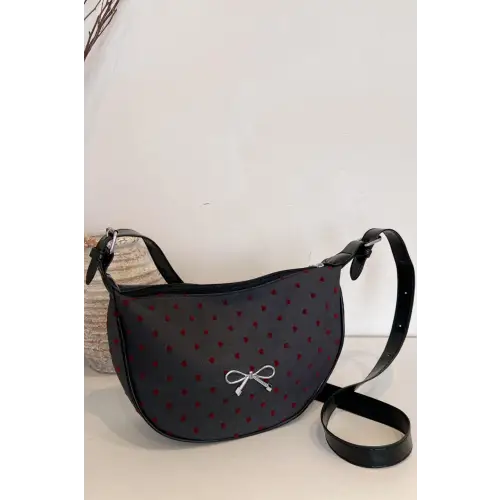 Chic Polka-Dotted Crossbody Bag with Polyester Printed Adjustable Strap