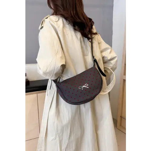 Chic Polka-Dotted Crossbody Bag with Polyester Printed Adjustable Strap