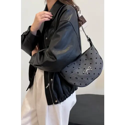 Chic Polka-Dotted Crossbody Bag with Polyester Printed Adjustable Strap
