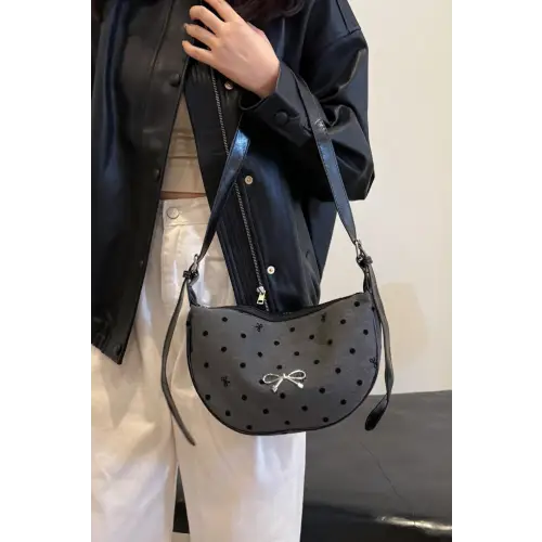 Chic Polka-Dotted Crossbody Bag with Polyester Printed Adjustable Strap