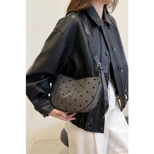 Chic Polka-Dotted Crossbody Bag with Polyester Printed Adjustable Strap