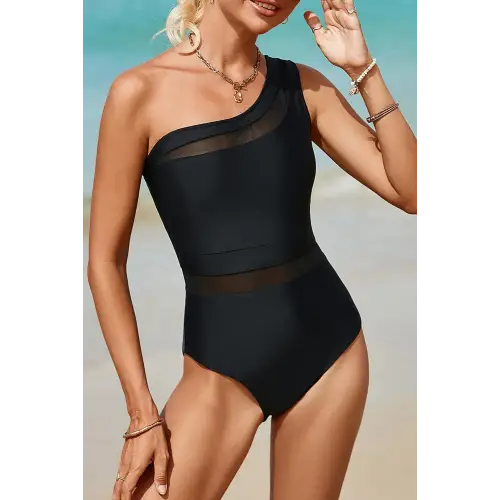 Authentic Single Shoulder One Piece Swimwear Black