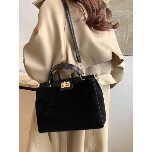 Chic Handbags with Gold Clasps and Removable Straps