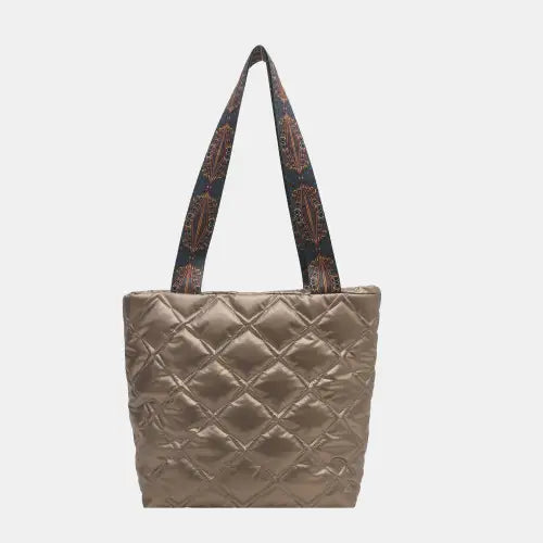 Chic Strap Quilted Handbag with Stylish Leather Printed Strap