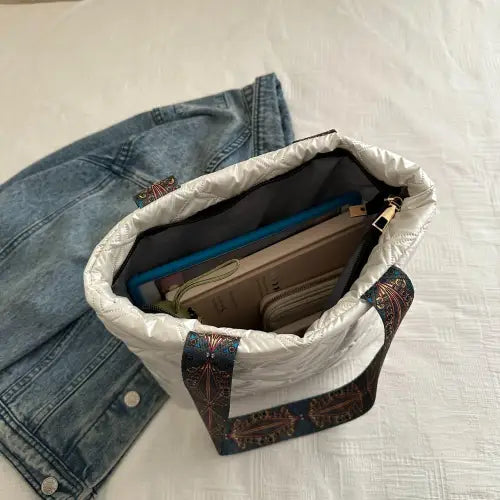 Chic Strap Quilted Handbag with Stylish Leather Printed Strap
