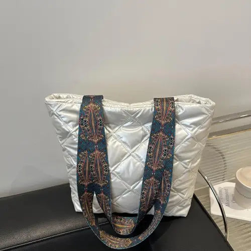Chic Strap Quilted Handbag with Stylish Leather Printed Strap