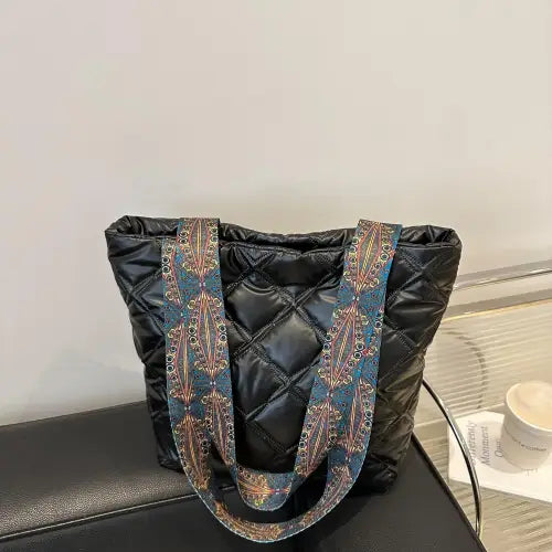 Chic Strap Quilted Handbag with Stylish Leather Printed Strap