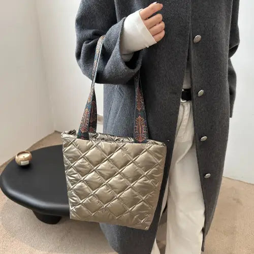 Chic Strap Quilted Handbag with Stylish Leather Printed Strap