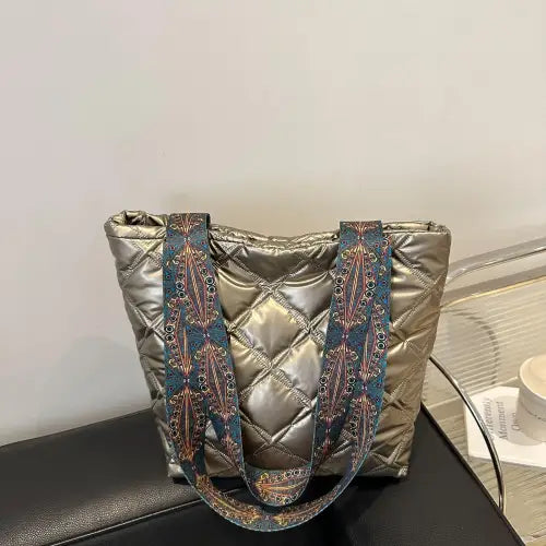 Chic Strap Quilted Handbag with Stylish Leather Printed Strap