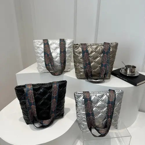 Chic Strap Quilted Handbag with Stylish Leather Printed Strap