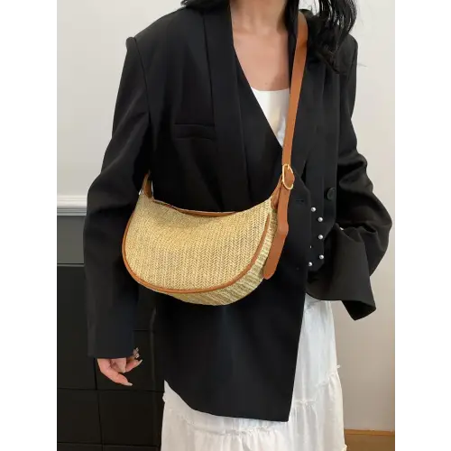 Chic Straw Weave Adjustable Strap Shoulder Bag for Summer Adventures Khaki One Size