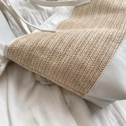 Chic Straw Weave Leather Strap Tote bag
