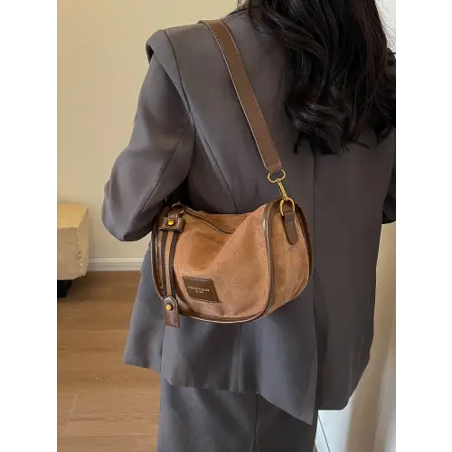 Chic Suede Adjustable Strap Shoulder Bag