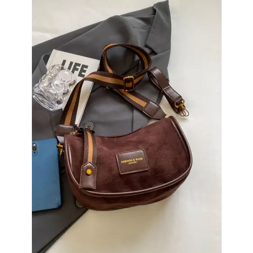 Chic Suede Adjustable Strap Shoulder Bag Dark Brown One Size