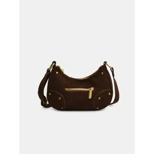 Chic Suede Adjustable Strap Shoulder Bag with Gold Accents Coffee Brown One Size