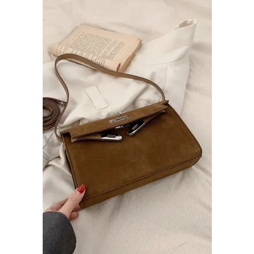 Chic Suede PU Leather Strap Shoulder Bag Brown One Size