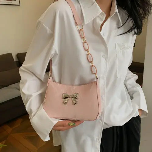 Chic Bow PU Leather Shoulder Bag for Stylish Looks