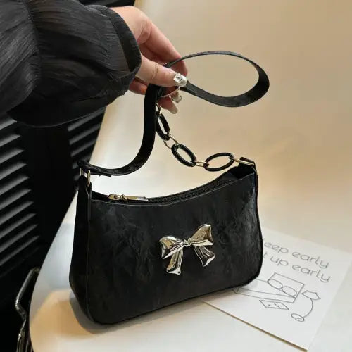 Chic Bow PU Leather Shoulder Bag for Stylish Looks