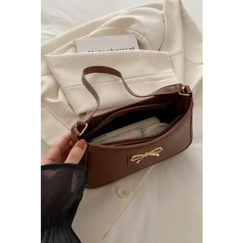 Chic Bow Trim Leather Shoulder Bag for Elegant Style