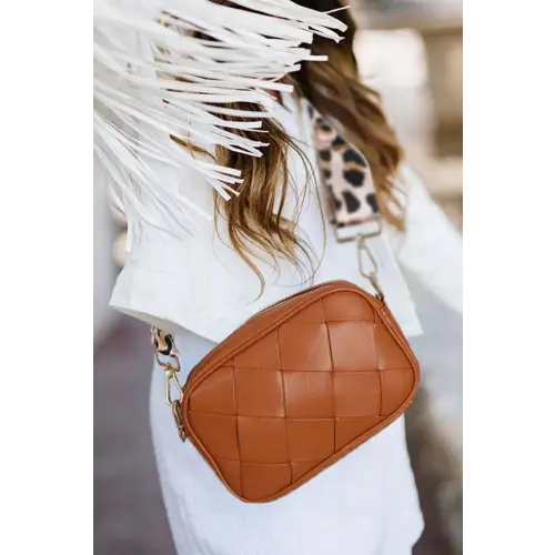 Chic Cassette Woven Crossbody Bag with Leopard Print Strap