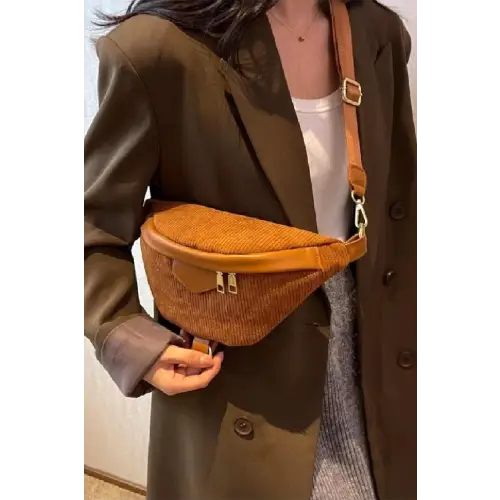 Chic Corduroy Crossbody Bag with Removable Strap