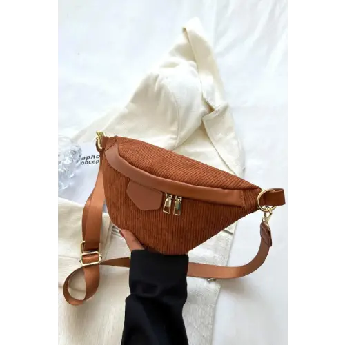 Chic Corduroy Crossbody Bag with Removable Strap