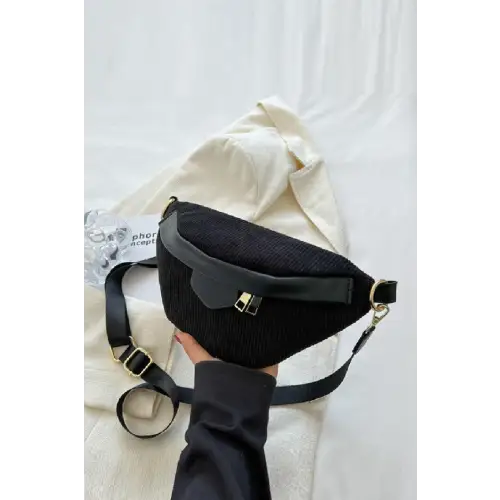 Chic Corduroy Crossbody Bag with Removable Strap