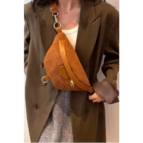 Chic Corduroy Crossbody Bag with Removable Strap Caramel One Size