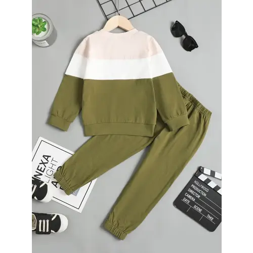 Color Block Cotton Blend Pants Set
