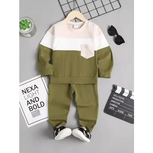 Color Block Cotton Blend Pants Set