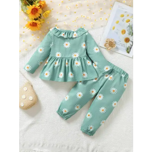 Ruffled Peplum Blouse & Pants Set