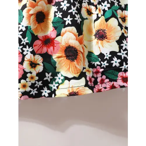 Floral Ruffled Dress Set with Bow Headband