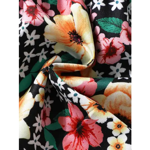 Floral Ruffled Dress Set with Bow Headband