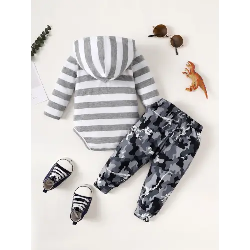 Chic Baby Hooded Bodysuit & Camo Pants Set