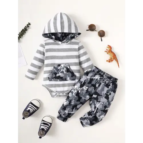 Chic Baby Hooded Bodysuit & Camo Pants Set