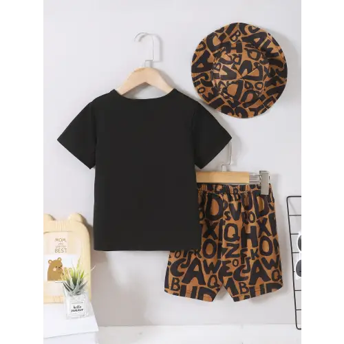 Teddy Bear Round Neck Three-Piece Baby Outfit Set