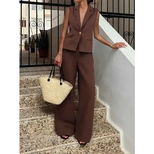 Buttoned Pocketed Cotton-Linen Set