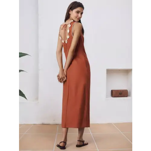 Comfortable Basic Style Slit Ochre Dress