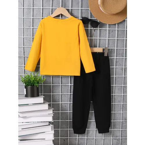 Comfy Cotton Kids' Yellow Shirt & Black Pants Set
