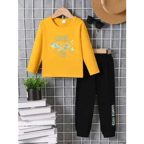 Comfy Cotton Kids' Yellow Shirt & Black Pants Set Gold