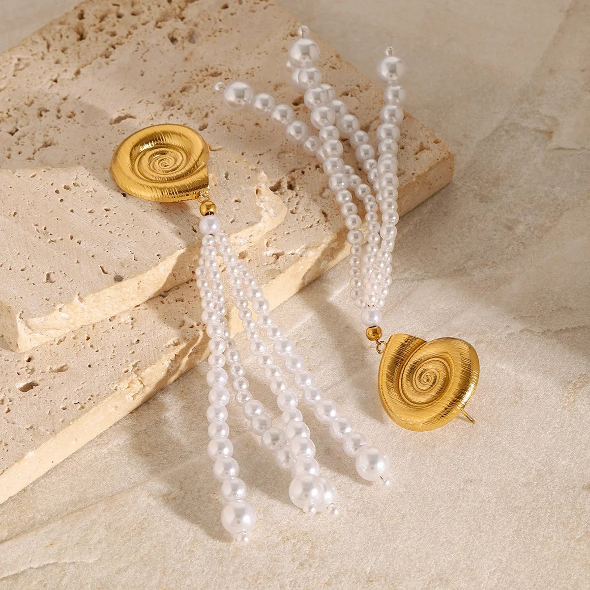 Conch-Shaped Earrings with Pearl