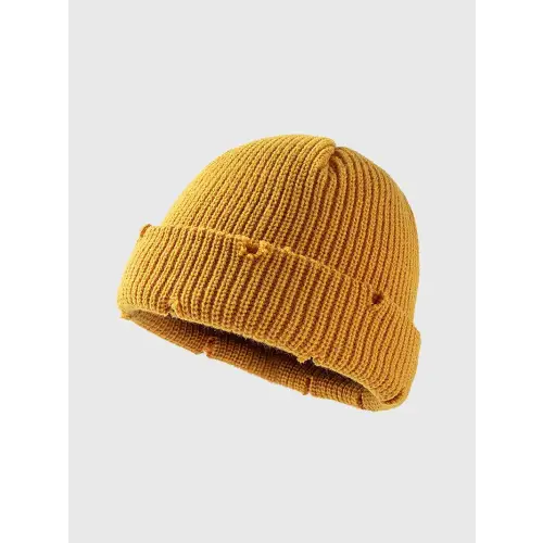 Distressed Cuffed Knit Hat
