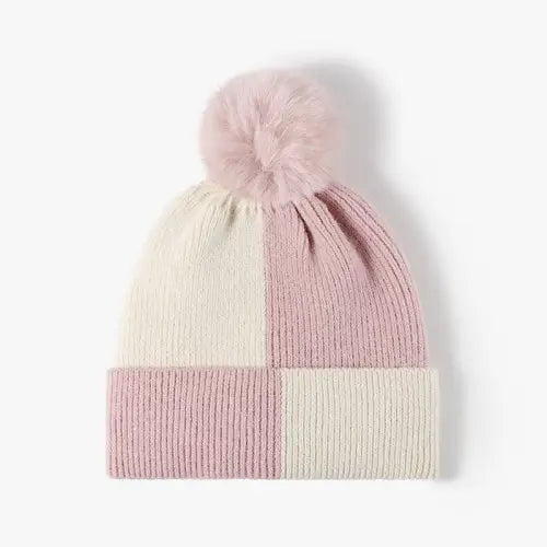 Color Block Knit Hat Blush Pink One Size