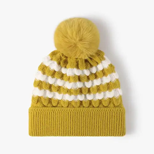 Knit Hats Playful Pompoms Yellow One Size