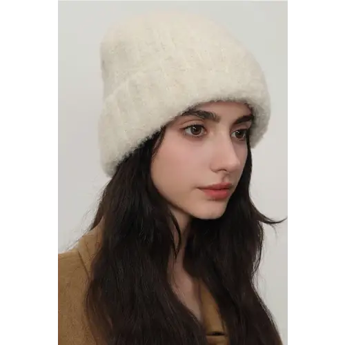 Miara's Solid Color Thermal Knit Hat Cream One Size