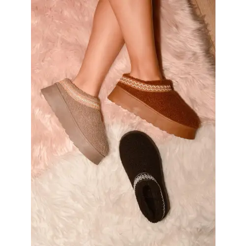 Cozy Embroidered Trim Platform Sherpa Boots